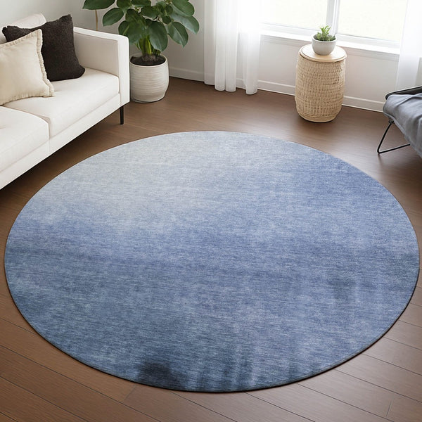 HomeRoots 8' Round Abstract Area Rug in Navy, Charcoal & Sky Blue - Washable, Durable for Indoor & Outdoor Use 691340