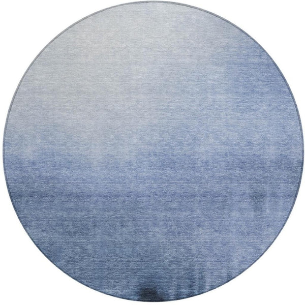 HomeRoots 8' Round Abstract Area Rug in Navy, Charcoal & Sky Blue - Washable, Durable for Indoor & Outdoor Use 691340