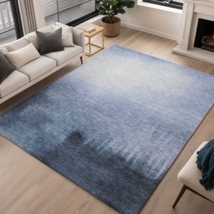 HomeRoots 8' X 10' Abstract Navy Blue & Charcoal Area Rug – Stylish, Washable, Indoor/Outdoor Durable Design 691341