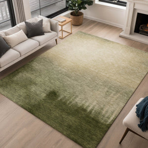 HomeRoots 5' Stylish Abstract Washable Area Rug in Olive Green, Beige & Wheat - Perfect for Indoor & Outdoor Use 691345