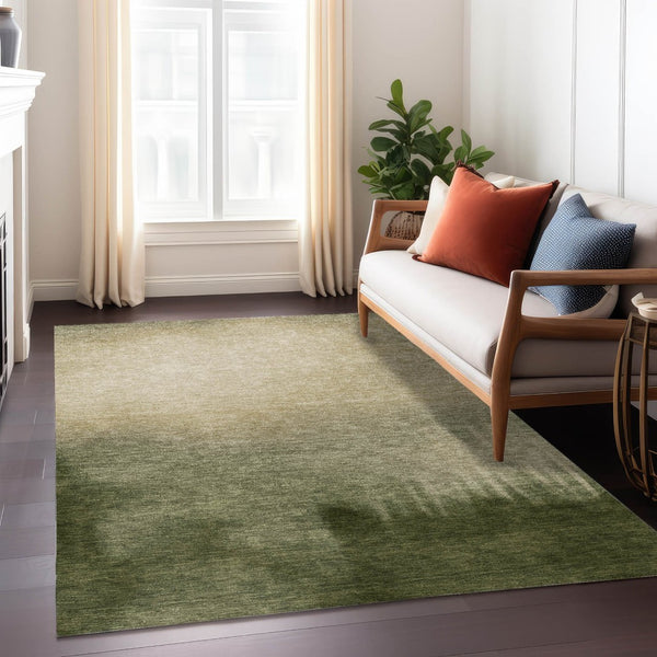 HomeRoots 5' Stylish Abstract Washable Area Rug in Olive Green, Beige & Wheat - Perfect for Indoor & Outdoor Use 691345