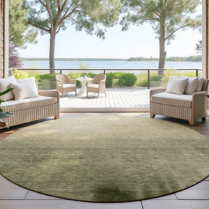 HomeRoots 8' Round Abstract Area Rug in Olive Green, Beige & Wheat – Washable & Durable for Indoor/Outdoor Use 691346