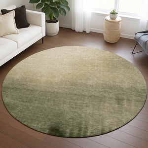 HomeRoots 8' Round Abstract Area Rug in Olive Green, Beige & Wheat – Washable & Durable for Indoor/Outdoor Use 691346