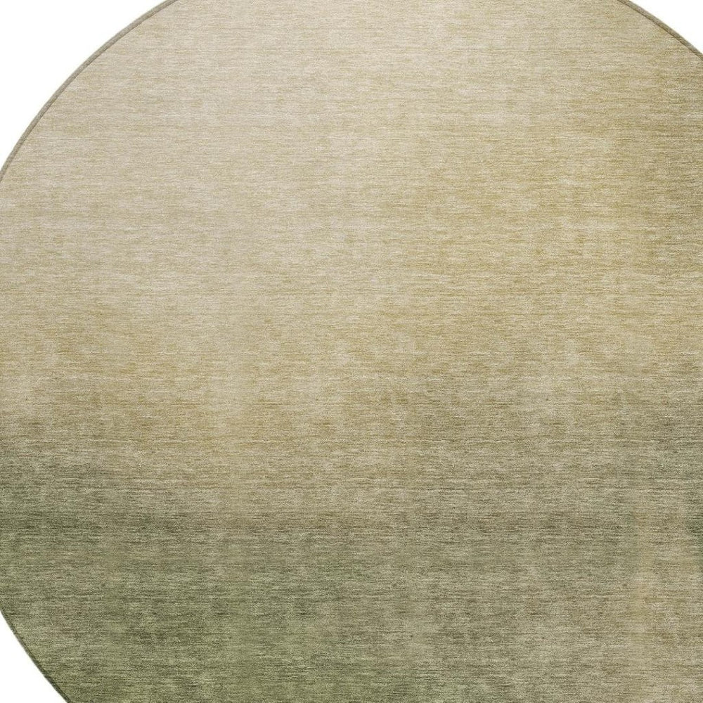 HomeRoots 8' Round Abstract Area Rug in Olive Green, Beige & Wheat – Washable & Durable for Indoor/Outdoor Use 691346