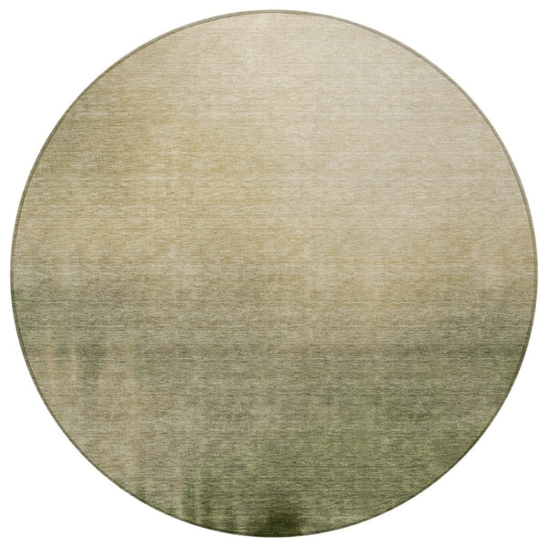 HomeRoots 8' Round Abstract Area Rug in Olive Green, Beige & Wheat – Washable & Durable for Indoor/Outdoor Use 691346