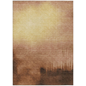 HomeRoots 5' Modern Rust Orange & Wheat Abstract Washable Area Rug for Indoor/Outdoor High-Traffic Spaces 691351