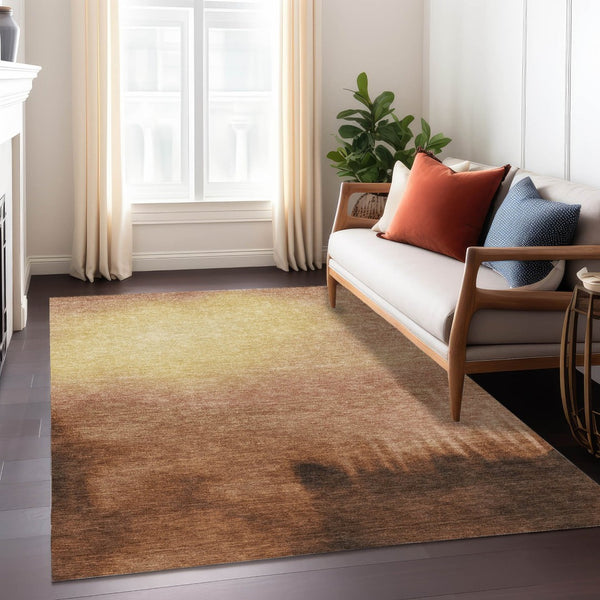 HomeRoots 5' Modern Rust Orange & Wheat Abstract Washable Area Rug for Indoor/Outdoor High-Traffic Spaces 691351