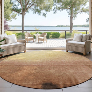 HomeRoots 8' Stylish Rust Orange and Wheat Round Abstract Rug – Washable, Durable, Indoor/Outdoor Versatile Design 691352