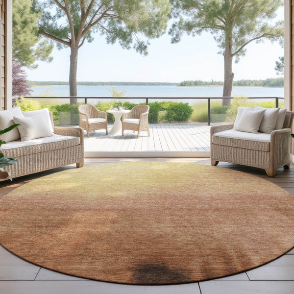 HomeRoots 8' Stylish Rust Orange and Wheat Round Abstract Rug – Washable, Durable, Indoor/Outdoor Versatile Design 691352