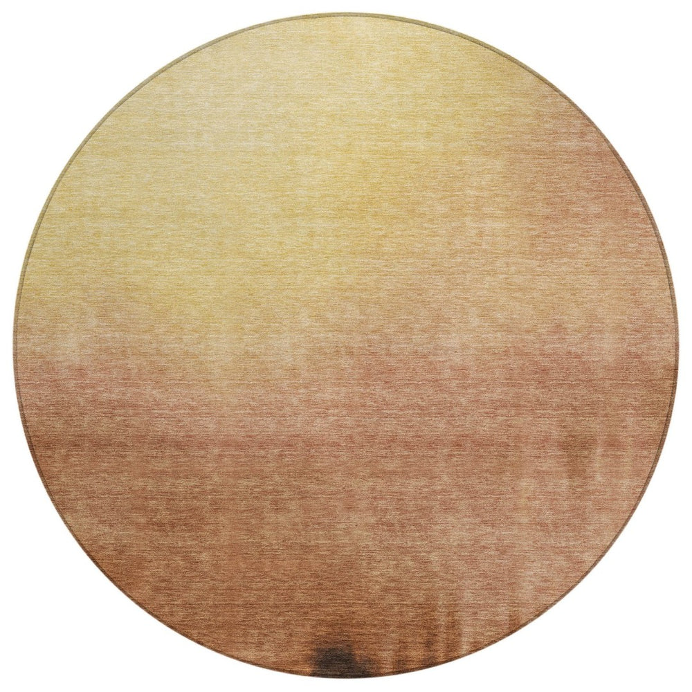 HomeRoots 8' Stylish Rust Orange and Wheat Round Abstract Rug – Washable, Durable, Indoor/Outdoor Versatile Design 691352