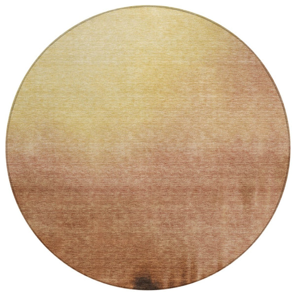 HomeRoots 8' Stylish Rust Orange and Wheat Round Abstract Rug – Washable, Durable, Indoor/Outdoor Versatile Design 691352