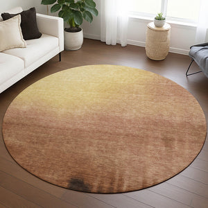 HomeRoots 8' Stylish Rust Orange and Wheat Round Abstract Rug – Washable, Durable, Indoor/Outdoor Versatile Design 691352