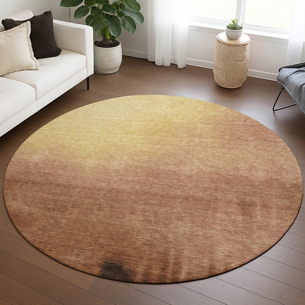 HomeRoots 8' Stylish Rust Orange and Wheat Round Abstract Rug – Washable, Durable, Indoor/Outdoor Versatile Design 691352