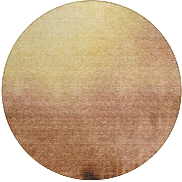 HomeRoots 8' Stylish Rust Orange and Wheat Round Abstract Rug – Washable, Durable, Indoor/Outdoor Versatile Design 691352