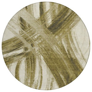HomeRoots 8' Khaki Beige & Brown Round Abstract Area Rug - Washable, Durable, Stylish for Indoor & Outdoor Use 691358