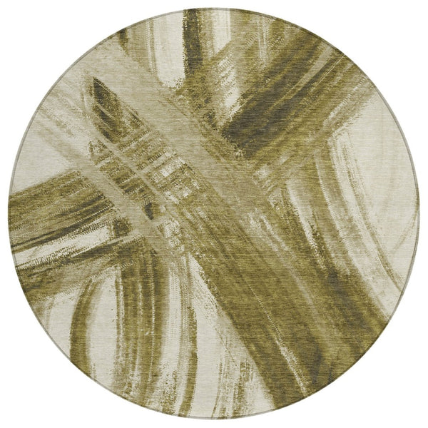 HomeRoots 8' Khaki Beige & Brown Round Abstract Area Rug - Washable, Durable, Stylish for Indoor & Outdoor Use 691358