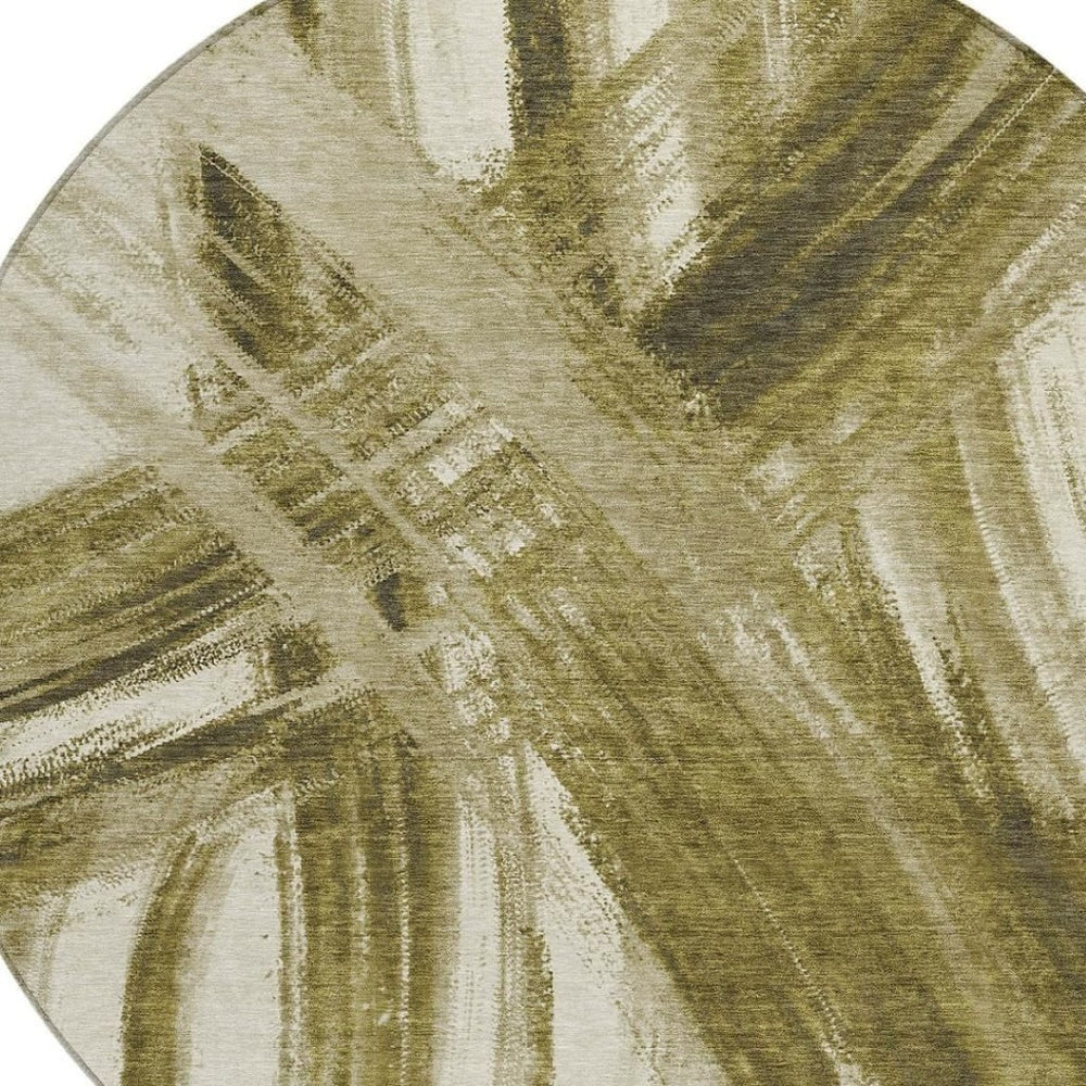 HomeRoots 8' Khaki Beige & Brown Round Abstract Area Rug - Washable, Durable, Stylish for Indoor & Outdoor Use 691358