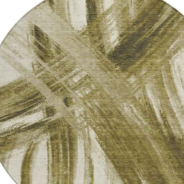 HomeRoots 8' Khaki Beige & Brown Round Abstract Area Rug - Washable, Durable, Stylish for Indoor & Outdoor Use 691358
