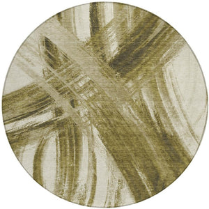 HomeRoots 8' Khaki Beige & Brown Round Abstract Area Rug - Washable, Durable, Stylish for Indoor & Outdoor Use 691358