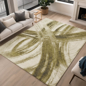 HomeRoots 10' Khaki Beige and Brown Abstract Area Rug - Washable, Stain Resistant, Perfect for Indoor/Outdoor Use! 691361