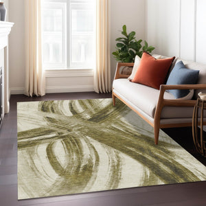 HomeRoots 10' Khaki Beige and Brown Abstract Area Rug - Washable, Stain Resistant, Perfect for Indoor/Outdoor Use! 691361