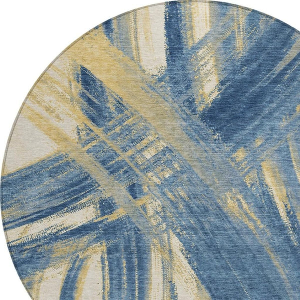 HomeRoots 8' Navy Blue Abstract Washable Area Rug - Durable Indoor/Outdoor Round Rug for Modern Spaces 691364