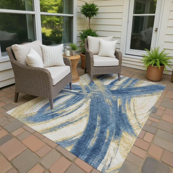 HomeRoots 9' X 12' Navy Blue Abstract Area Rug - Stylish, Durable, Washable for Indoor & Outdoor Spaces! 691366