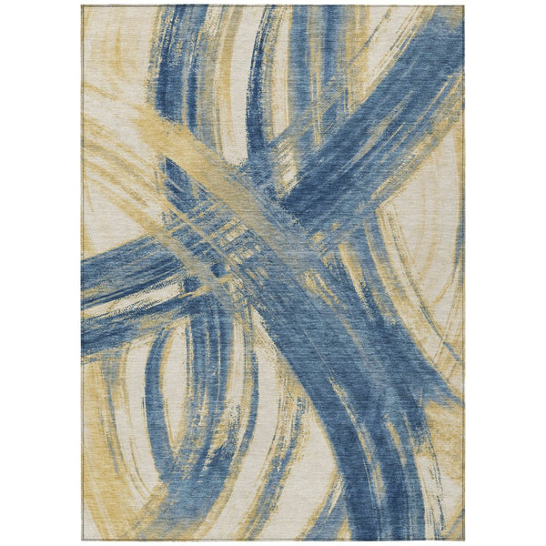 HomeRoots 9' X 12' Navy Blue Abstract Area Rug - Stylish, Durable, Washable for Indoor & Outdoor Spaces! 691366