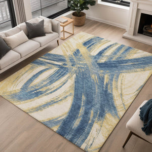 HomeRoots 9' X 12' Navy Blue Abstract Area Rug - Stylish, Durable, Washable for Indoor & Outdoor Spaces! 691366