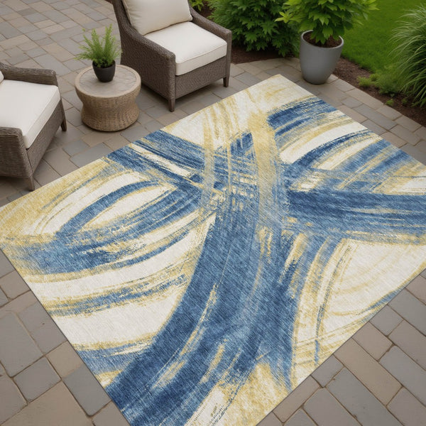 HomeRoots 9' X 12' Navy Blue Abstract Area Rug - Stylish, Durable, Washable for Indoor & Outdoor Spaces! 691366