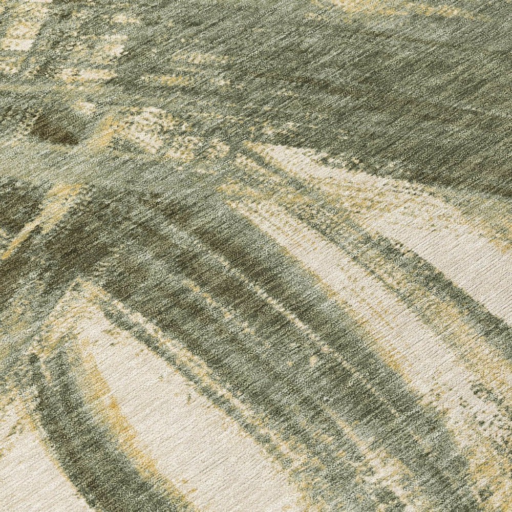 HomeRoots 5' X 8' Olive Green Gold Beige Abstract Rug – Durable, Washable Design for Indoor & Outdoor Style 691369