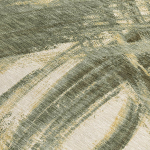 HomeRoots 8' X 10' Olive Green, Gold & Beige Abstract Area Rug - Washable for Indoor & Outdoor, Durable Design 691371