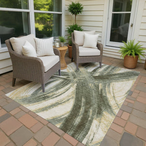 HomeRoots 9' Olive Green Abstract Area Rug – Modern Washable Design for Indoor & Outdoor High Traffic Spaces 691372