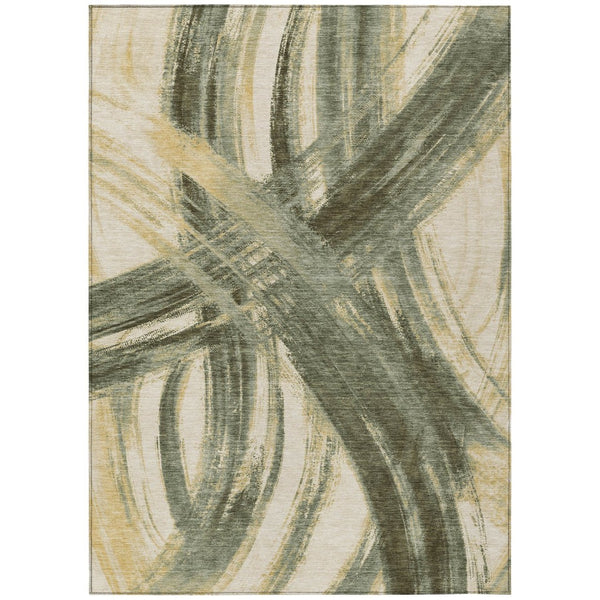 HomeRoots 9' Olive Green Abstract Area Rug – Modern Washable Design for Indoor & Outdoor High Traffic Spaces 691372