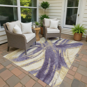 HomeRoots 10' X 14' Plum Gold Beige Abstract Indoor Outdoor Area Rug - Stylish, Durable, Washable & Versatile 691379