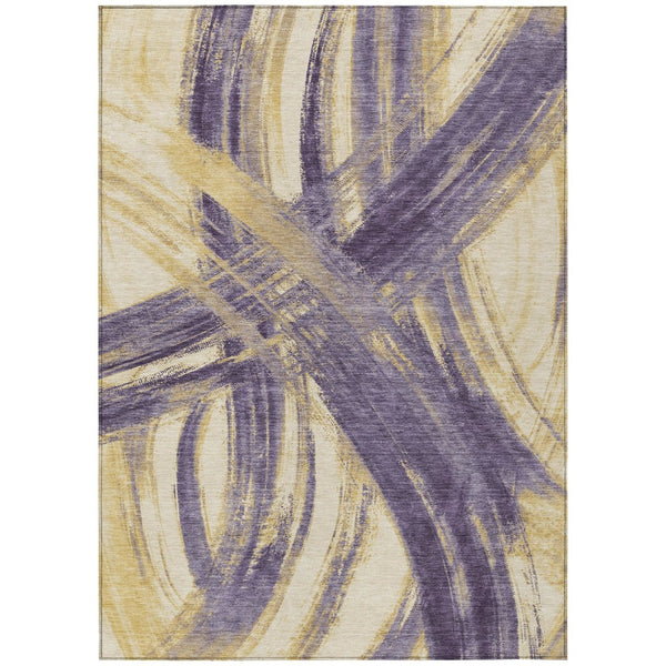 HomeRoots 10' X 14' Plum Gold Beige Abstract Indoor Outdoor Area Rug - Stylish, Durable, Washable & Versatile 691379