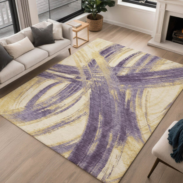 HomeRoots 10' X 14' Plum Gold Beige Abstract Indoor Outdoor Area Rug - Stylish, Durable, Washable & Versatile 691379