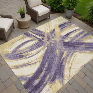 HomeRoots 10' X 14' Plum Gold Beige Abstract Indoor Outdoor Area Rug - Stylish, Durable, Washable & Versatile 691379