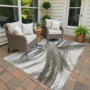 HomeRoots 5' X 8' Taupe and Ivory Abstract Area Rug - Washable, Stain-Resistant for Indoor & Outdoor Use 691381