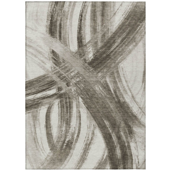 HomeRoots 5' X 8' Taupe and Ivory Abstract Area Rug - Washable, Stain-Resistant for Indoor & Outdoor Use 691381