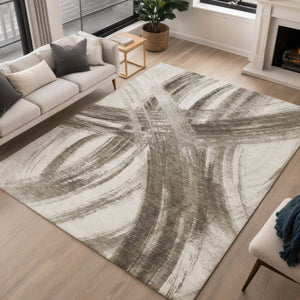 HomeRoots 5' X 8' Taupe and Ivory Abstract Area Rug - Washable, Stain-Resistant for Indoor & Outdoor Use 691381