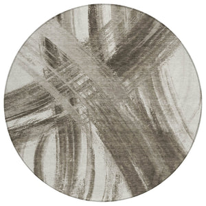 HomeRoots 8' Taupe and Ivory Round Abstract Rug - Washable, Durable Design for Indoor & Outdoor Spaces! 691382