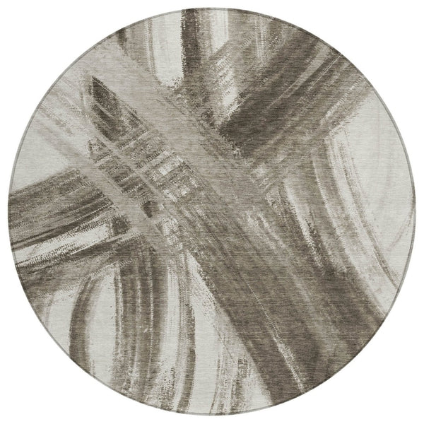 HomeRoots 8' Taupe and Ivory Round Abstract Rug - Washable, Durable Design for Indoor & Outdoor Spaces! 691382