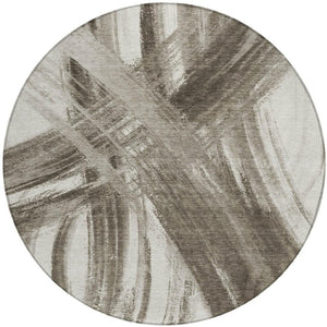 HomeRoots 8' Taupe and Ivory Round Abstract Rug - Washable, Durable Design for Indoor & Outdoor Spaces! 691382