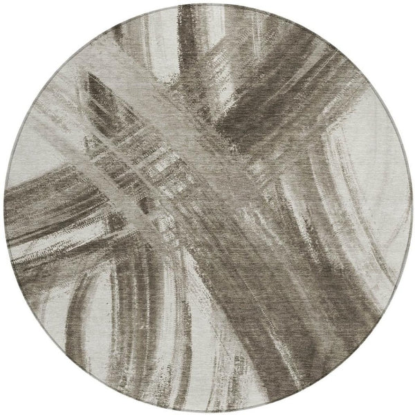 HomeRoots 8' Taupe and Ivory Round Abstract Rug - Washable, Durable Design for Indoor & Outdoor Spaces! 691382