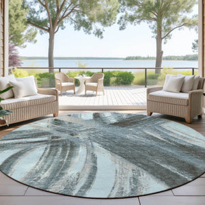 HomeRoots 8' Teal Blue Abstract Round Area Rug – Stylish, Washable, Durable for Indoor & Outdoor Spaces 691388