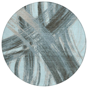 HomeRoots 8' Teal Blue Abstract Round Area Rug – Stylish, Washable, Durable for Indoor & Outdoor Spaces 691388