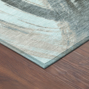 HomeRoots 8' Teal Blue Abstract Round Area Rug – Stylish, Washable, Durable for Indoor & Outdoor Spaces 691388