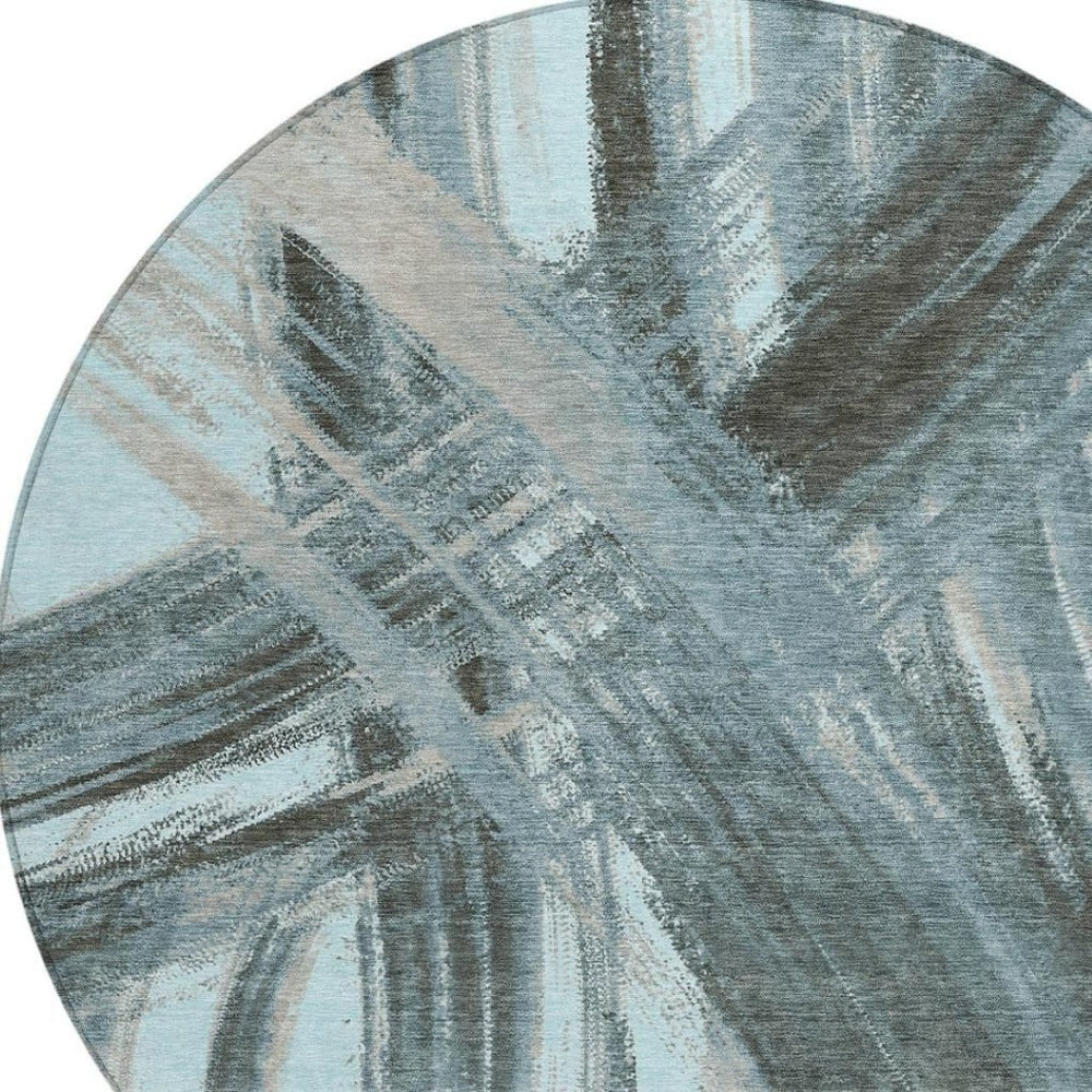 HomeRoots 8' Teal Blue Abstract Round Area Rug – Stylish, Washable, Durable for Indoor & Outdoor Spaces 691388