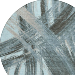 HomeRoots 8' Teal Blue Abstract Round Area Rug – Stylish, Washable, Durable for Indoor & Outdoor Spaces 691388